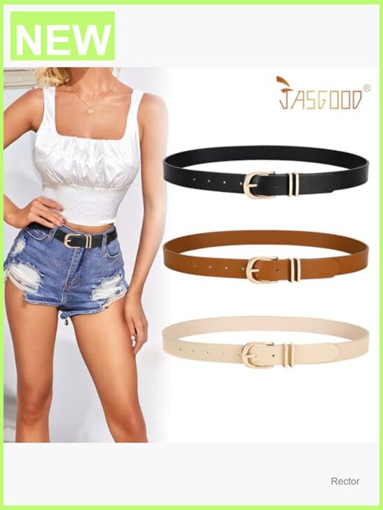 3 Pack Faux Leather Waist Belts for Women with Gold Buckle main image 4